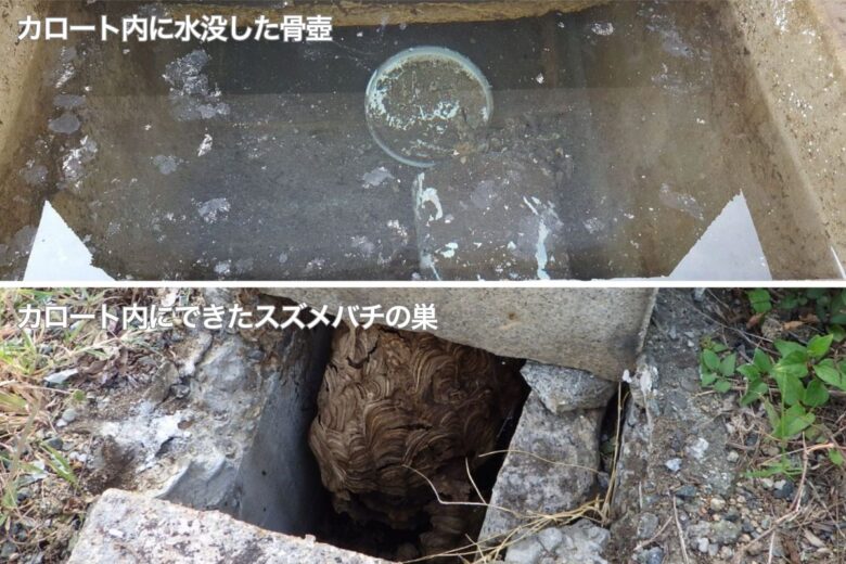 お墓の中が水びたし