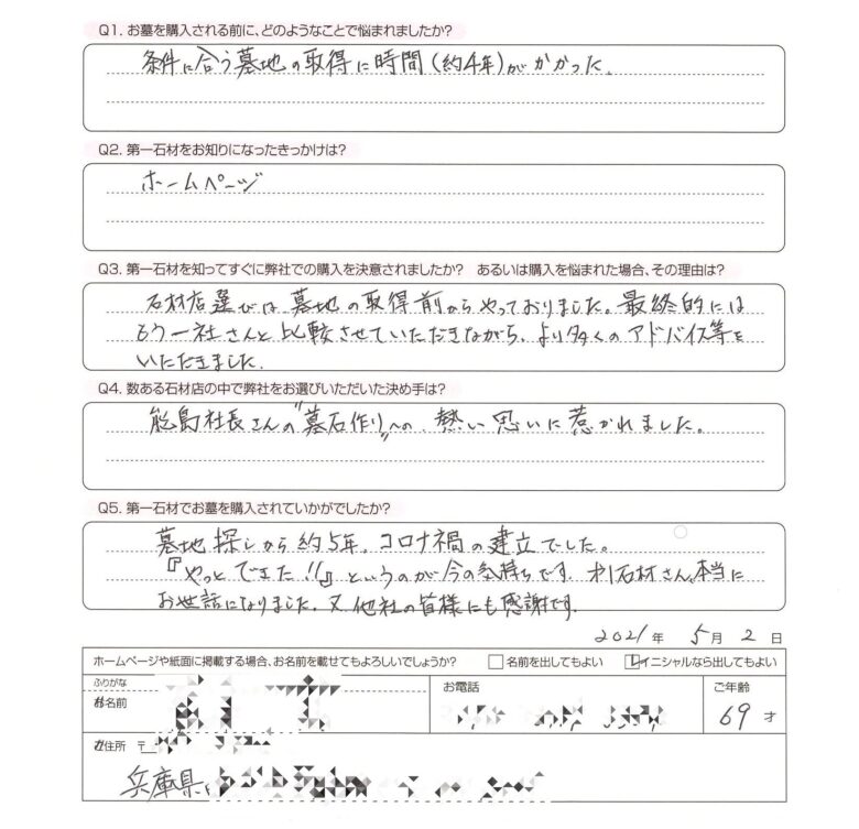墓石建立口コミ・レヴュー