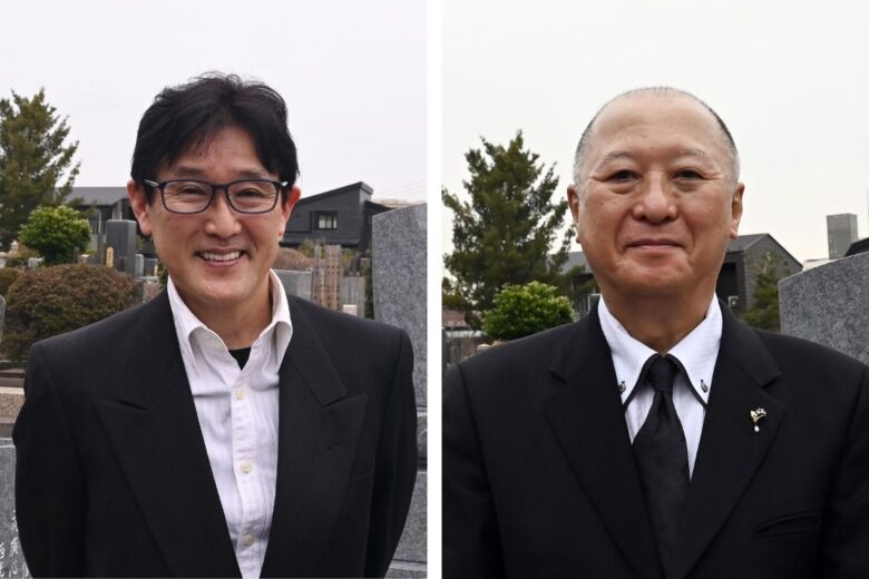 施主の堤謙一様（左）堤家墓所の設計・プロデュース等を担当した㈱第一石材・能島孝志社長