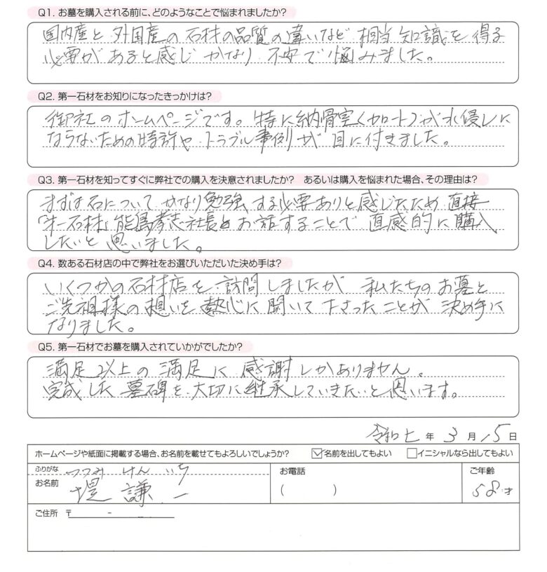 堤謙一様からいただいたアンケート（原文） 