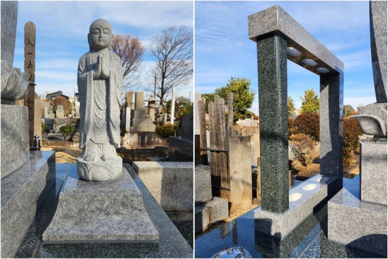 .「庵治石細目」のお地蔵様と「庵治石細目」+備中青みかげ」の塔婆立